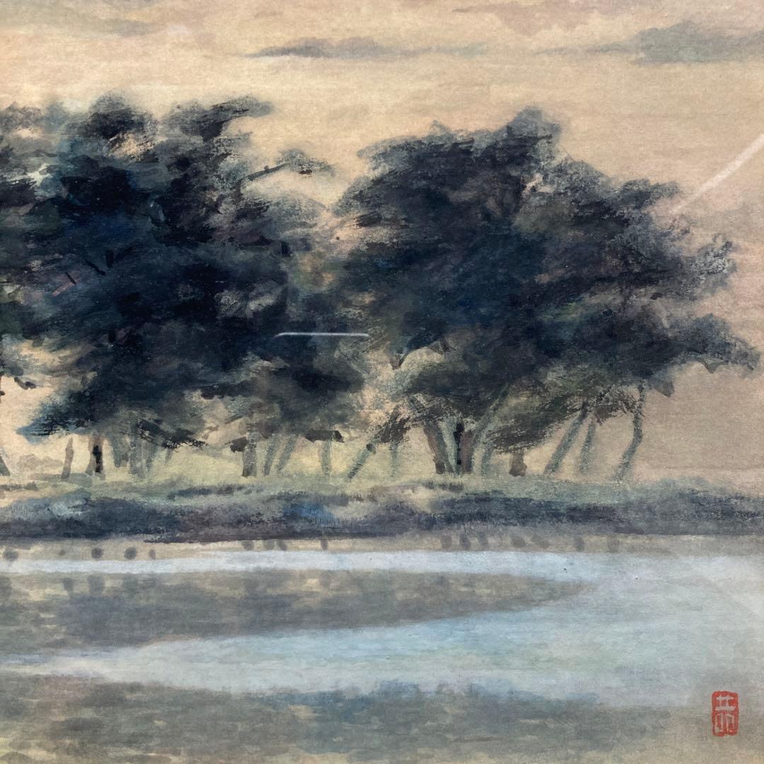 日本画 作者不詳(印あり) 風景画　額縁57×64絵37×44cm