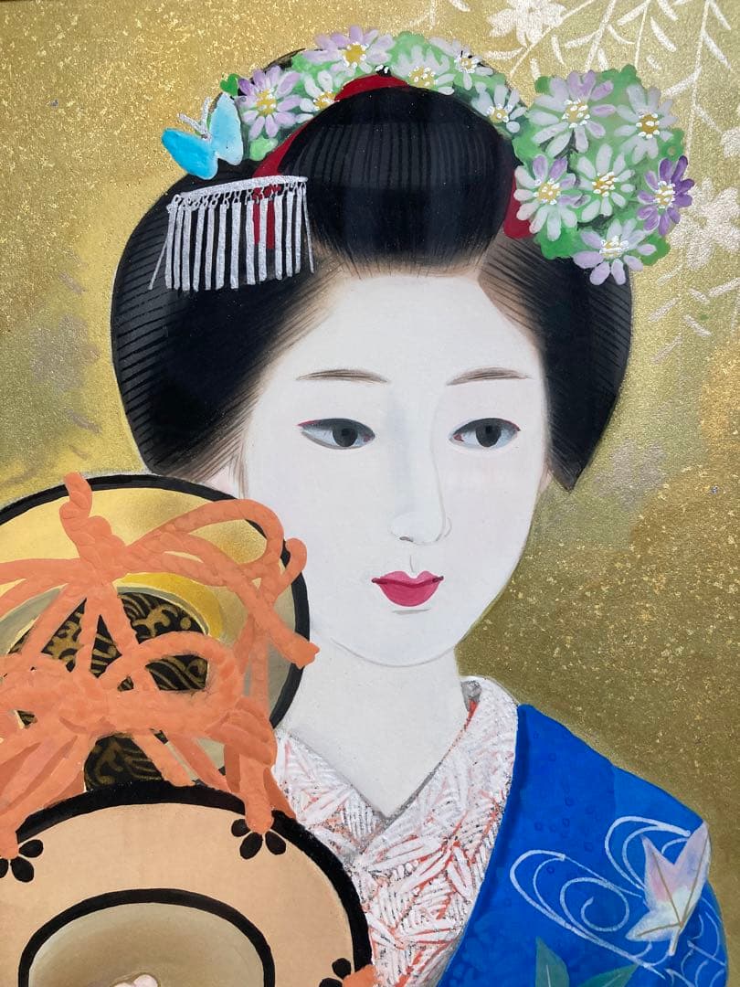 【真作保証】中尾淳「舞妓」日本画 直筆サイン 落款 共シール有り 美人画