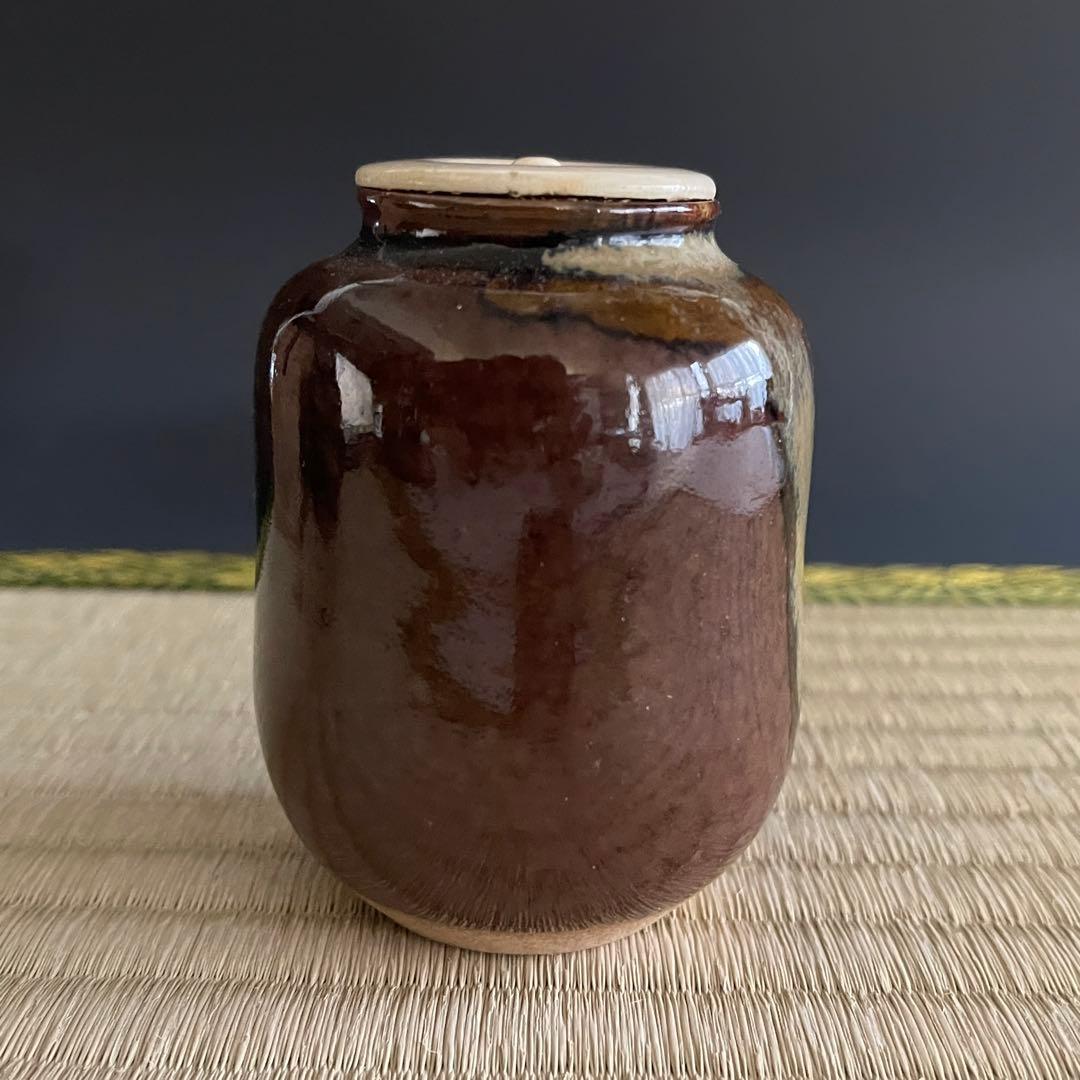 膳所焼 陽炎園 玉柏手 茶入 茶道具 骨董品 301