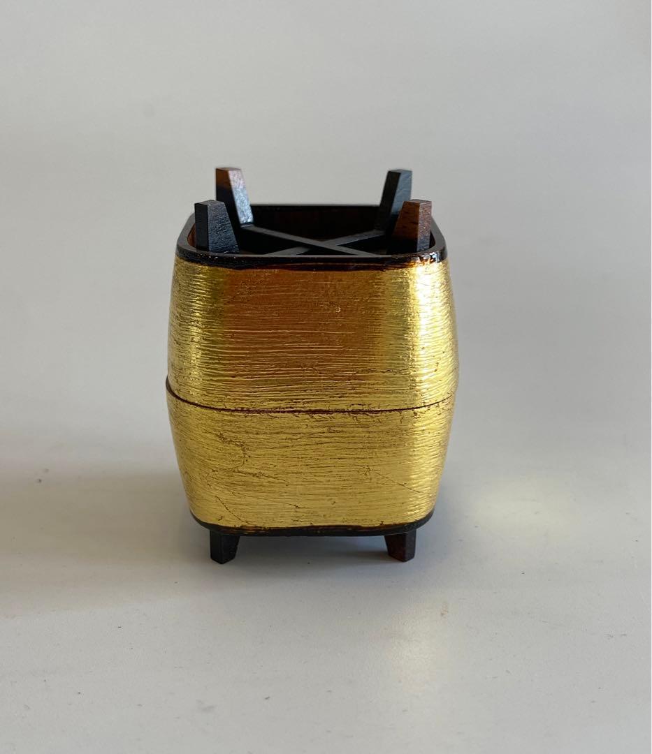 こじま黒柿糸巻型香合　中村宗悦作　茶道具