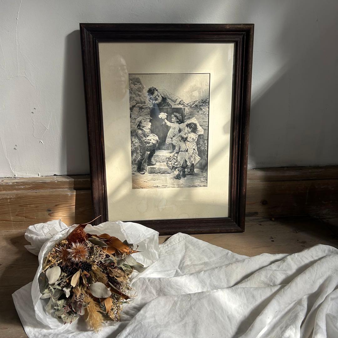 フランスアンティーク　フレデリックモーガン　リトグラフ　絵画　壁掛け　額装品