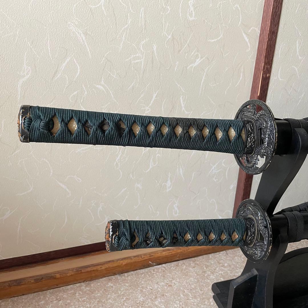 模造刀 日本刀 武具 刀剣 居合刀 太刀 脇差 2本セット 刀掛け 刀置き015