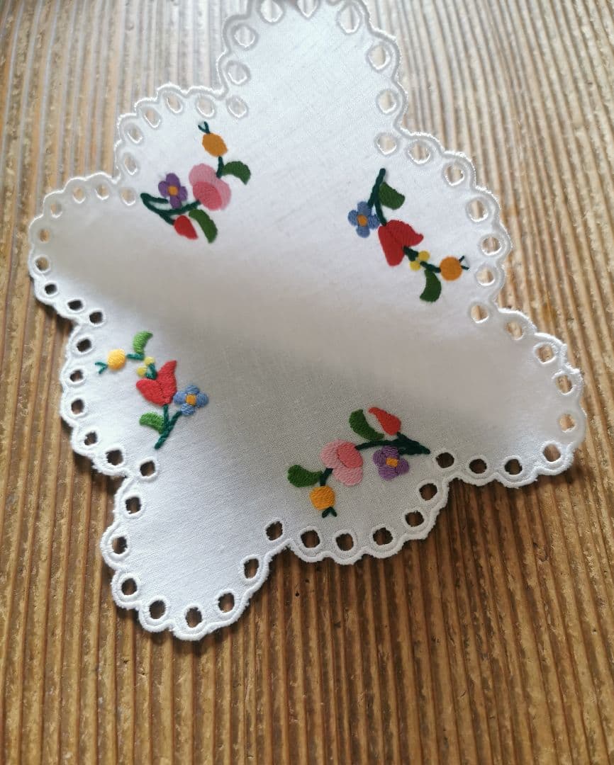 アンティークハンガリー/ カロチャ刺繍 スカラップアイレットドイリー