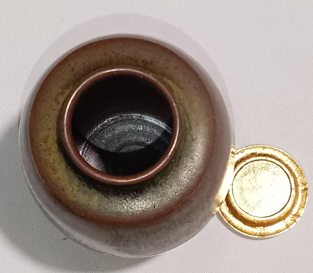 茶道具　丹波立杭焼　尾中信水窯　丹波肩衝茶入　鎌倉間道仕覆付　美品！！