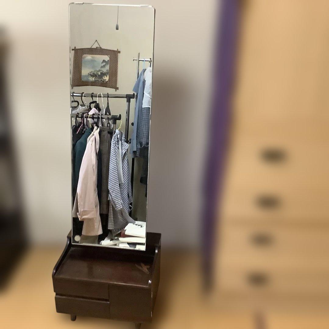 昭和レトロ　姿見　全身鏡　鏡台　鏡　ミラー　木製　和モダン　ドレッサー　引き出し