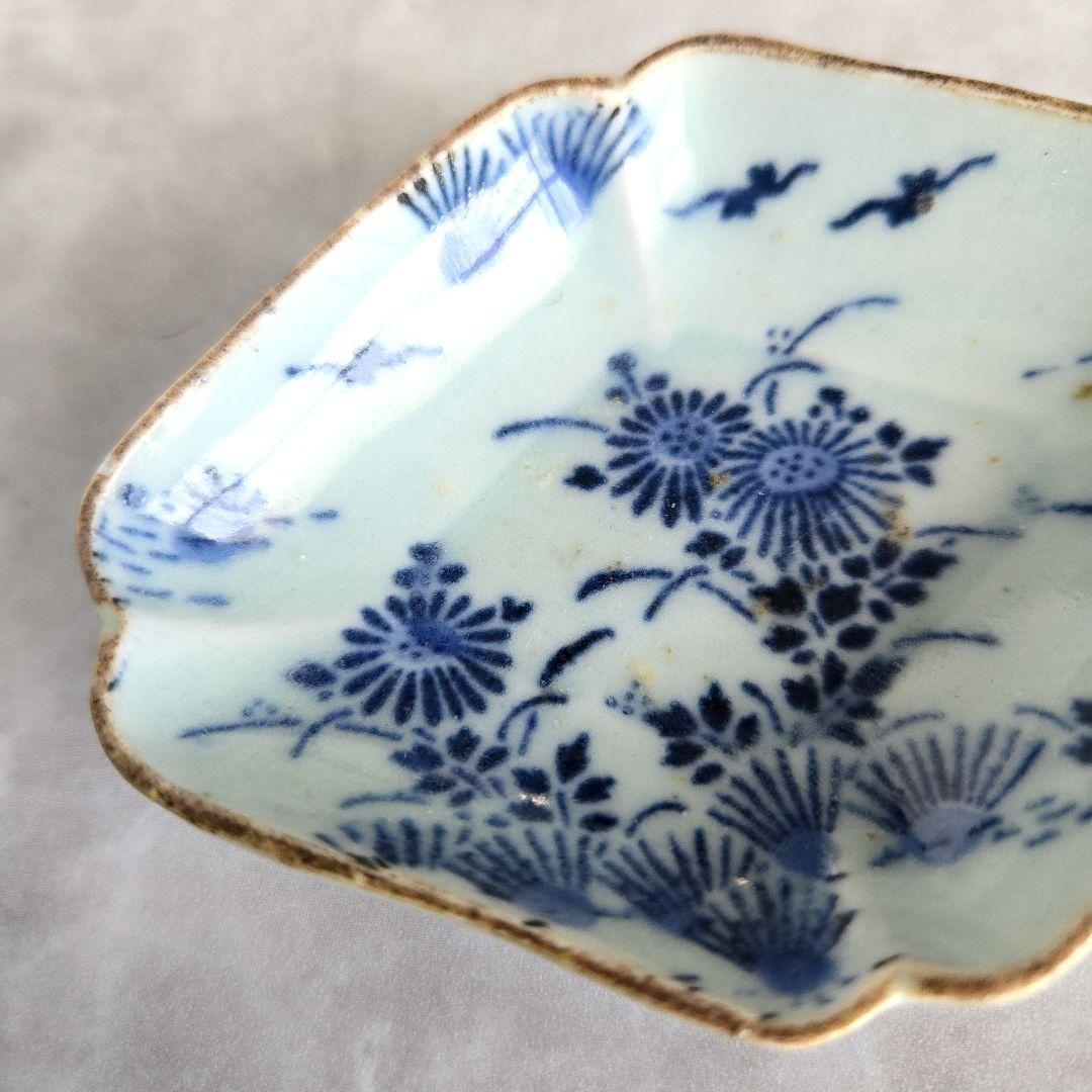 古伊万里　型紙摺印判　こんにゃく印判　染付　豆皿　金継ぎ練習用　骨董　金継ぎ