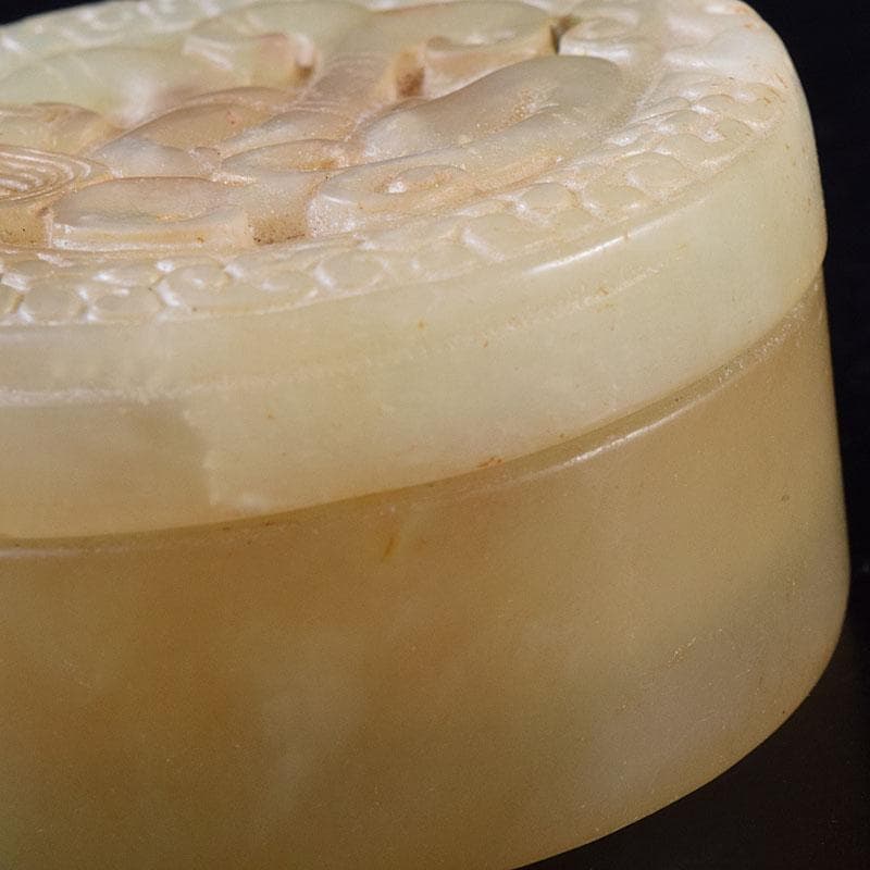 中国　玉石白玉彫刻　人物彫　盒子　蓋物　C　R8624