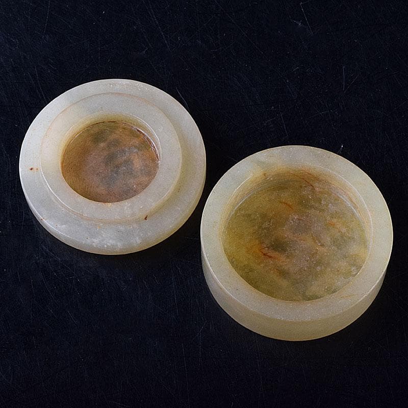 中国　玉石白玉彫刻　人物彫　盒子　蓋物　C　R8624