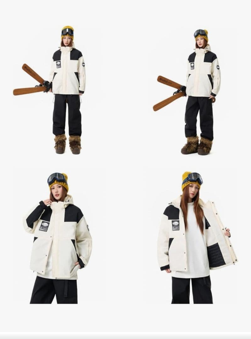 スノーボードウェア上下セット ホワイト/ブラック Mサイズ