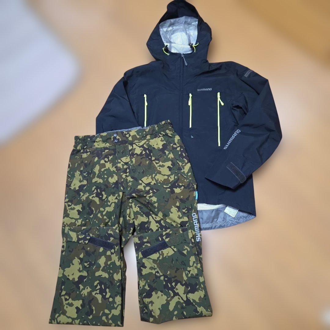 ㉛美品シマノレインスーツ レインウエア DSエクスプローラー L ベージュカモ