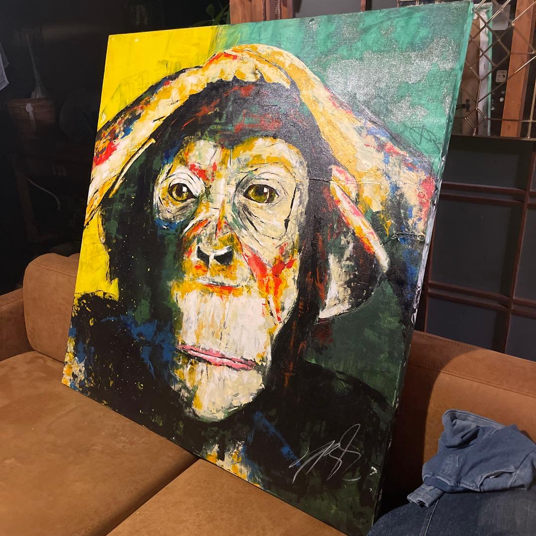 TOMOYA原画100×100cm スプレーアート/チンパンジー抽象肖像画一点物