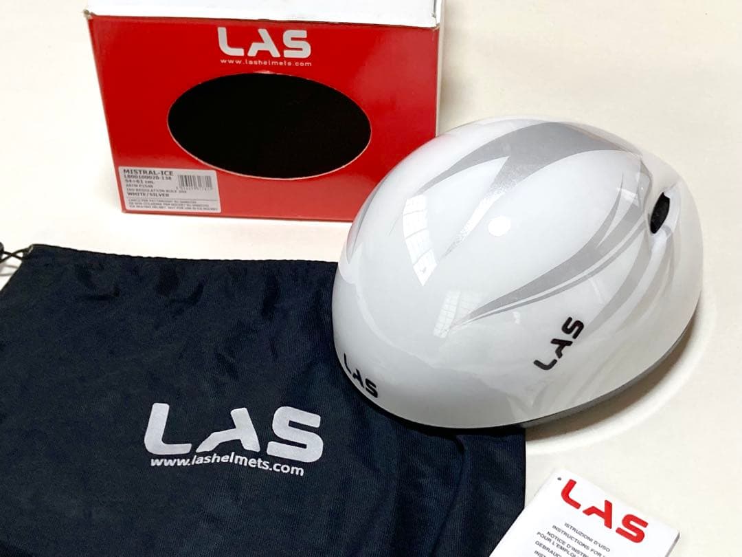 極美品LAS MISTRAL-ICEヘルメット54-61cm ホワイト/シルバー