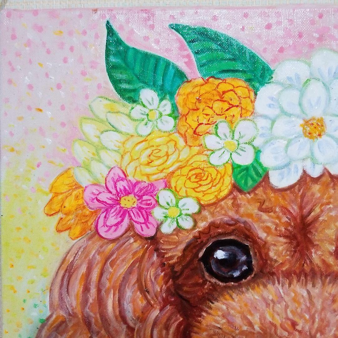 油絵　ハッサン　花冠のかわいいモモちゃん