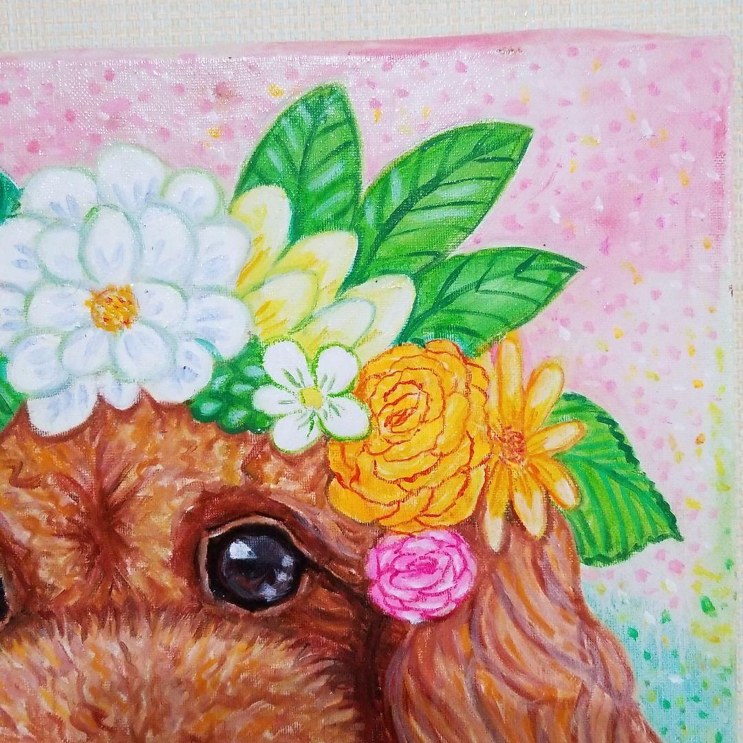 油絵　ハッサン　花冠のかわいいモモちゃん