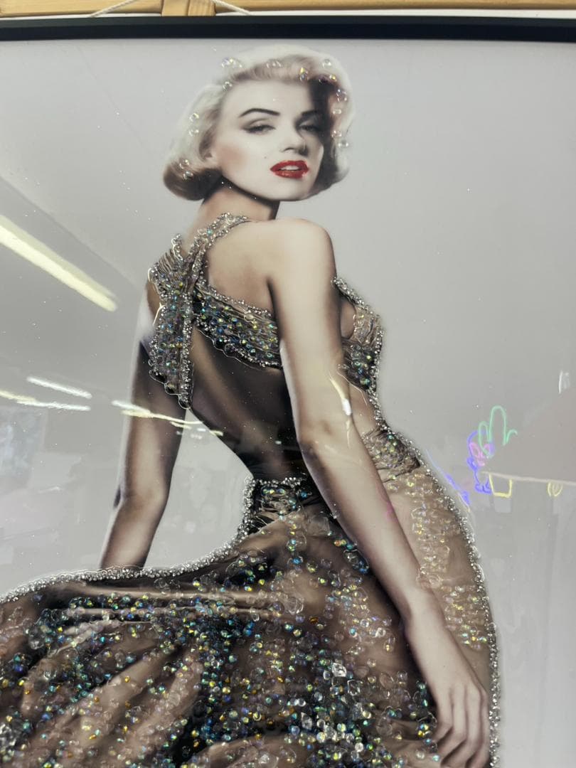 水晶絵　アートパネル　マリリンモンロー　額絵　額縁　絵画　アート　ゴールド　壁掛