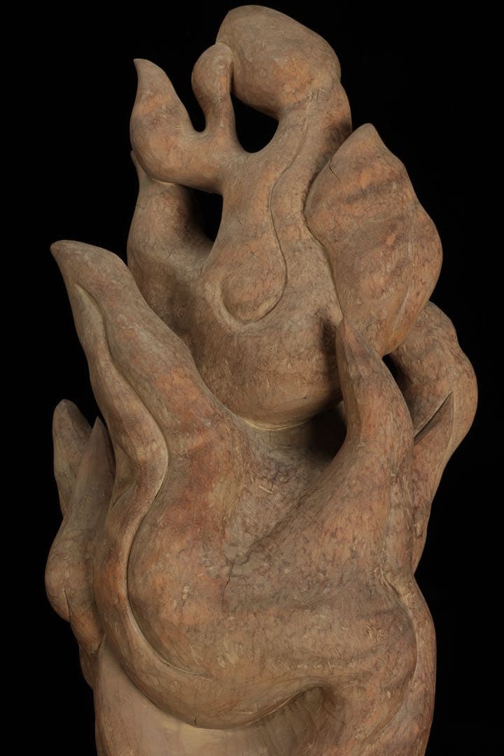 紺綬褒章受章 彫刻家【横山一夢】木彫 不動明王像「明王」49㎝ 置物 共箱 栞付