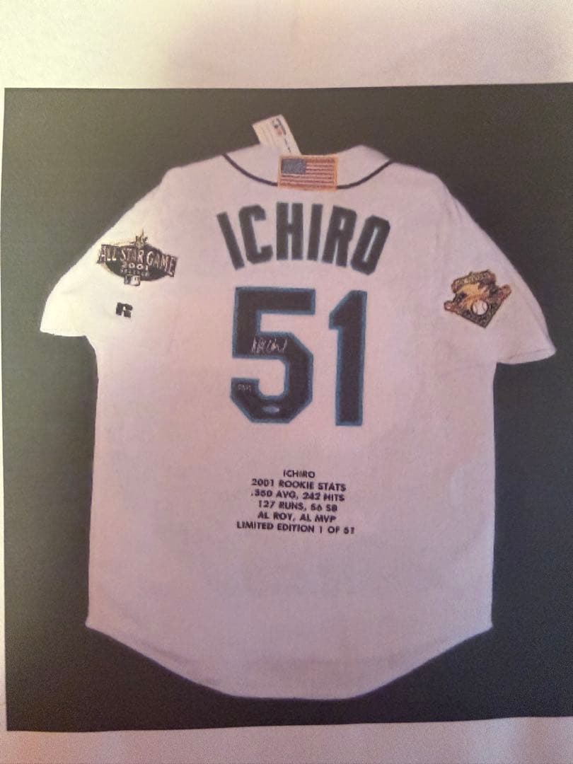イチロー限定51枚直筆サイン入2001年新人賞 MVPホームジャージ#50/51