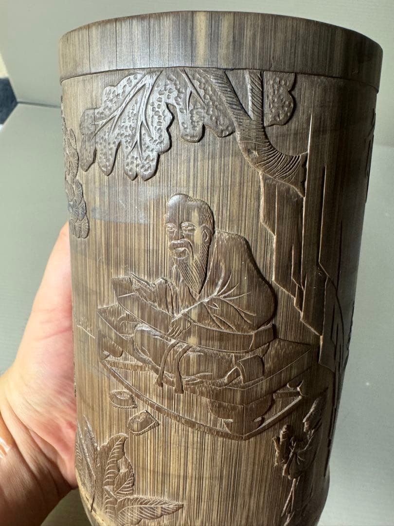 2378 古唐物 竹彫 竹筆筒　置物　時代物