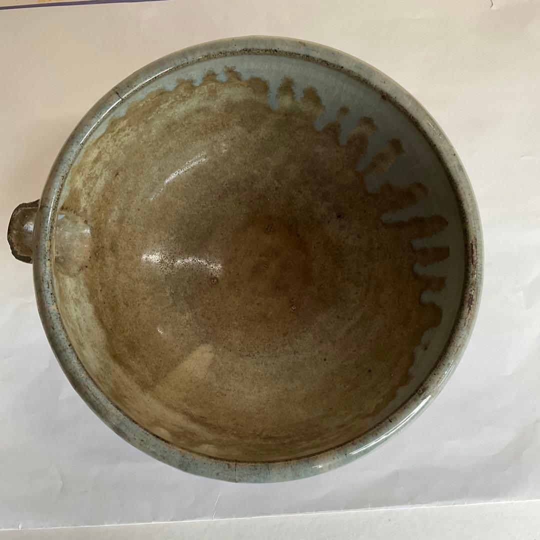 松代焼岡田窯　青釉薬片口　明治中期から大正初期頃