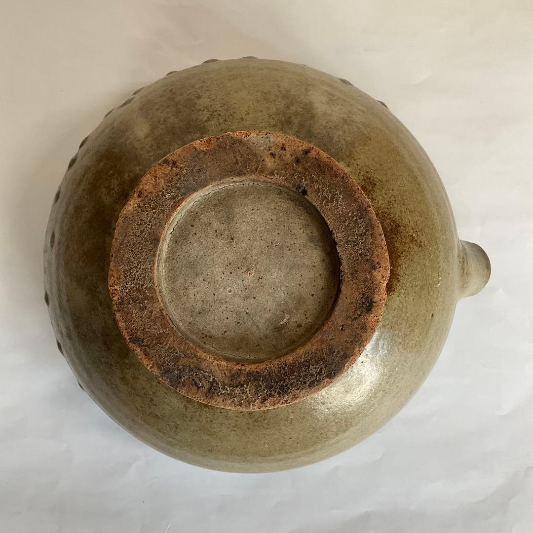 松代焼岡田窯　青釉薬片口　明治中期から大正初期頃