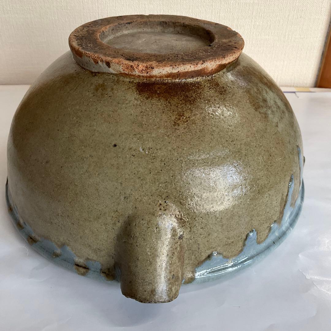 松代焼岡田窯　青釉薬片口　明治中期から大正初期頃