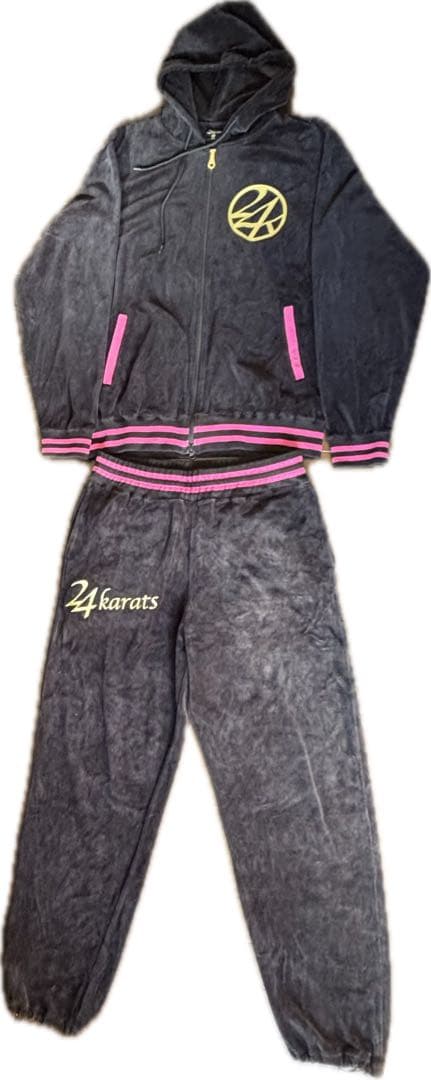 【未使用、美品】24karats セットアップ　ベロア　EXILE 黒　ピンク