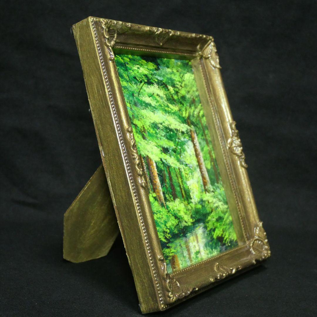 油絵 油彩 油彩画 絵 絵画 キャンバスパネル ミニ絵画【新緑の森】