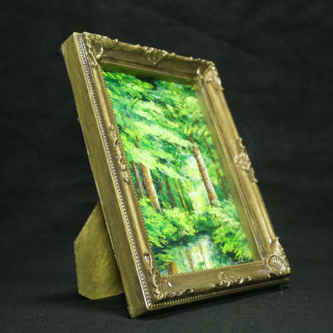 油絵 油彩 油彩画 絵 絵画 キャンバスパネル ミニ絵画【新緑の森】