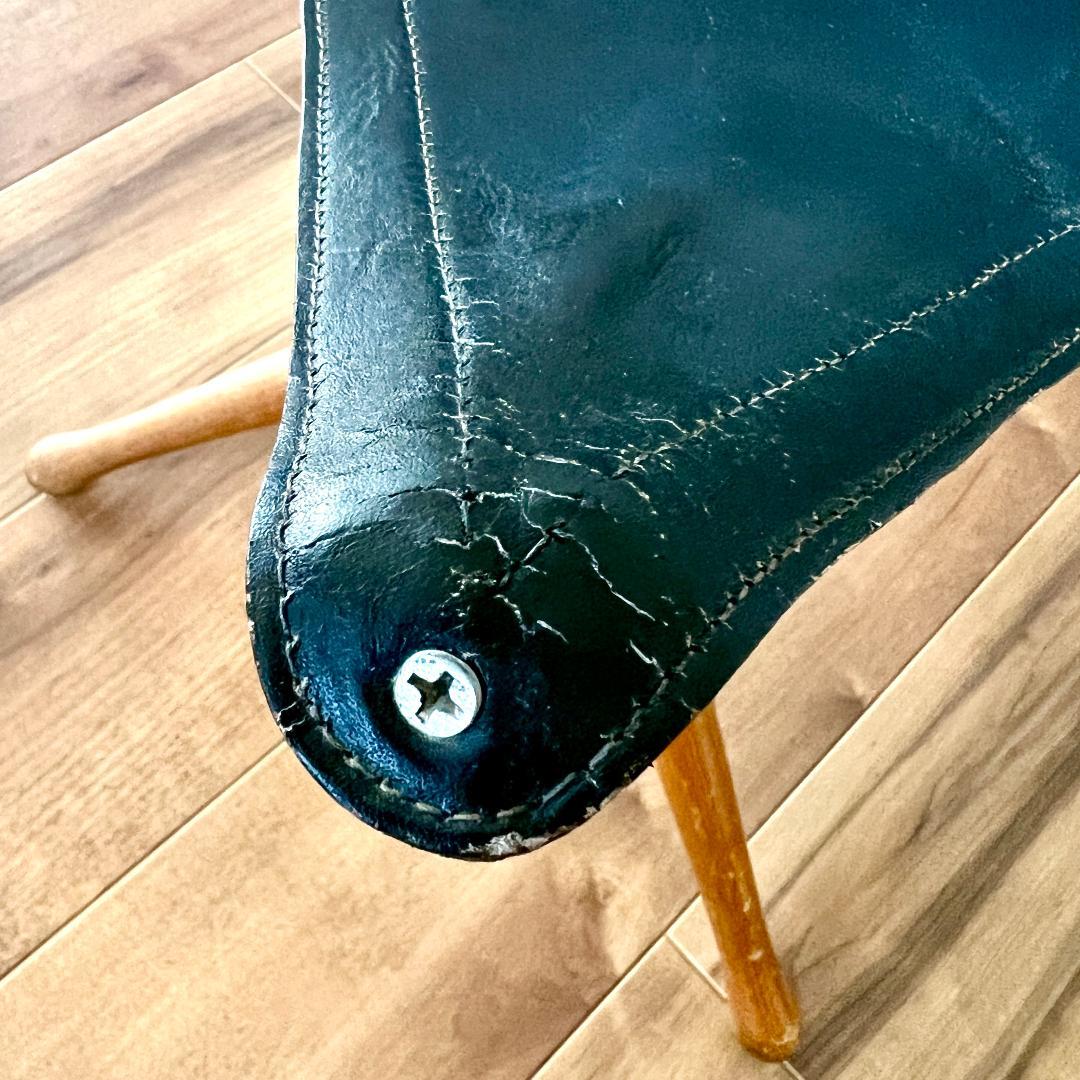 ハンティングチェア フランス製 ヴィンテージ レザースツール 折りたたみチェア