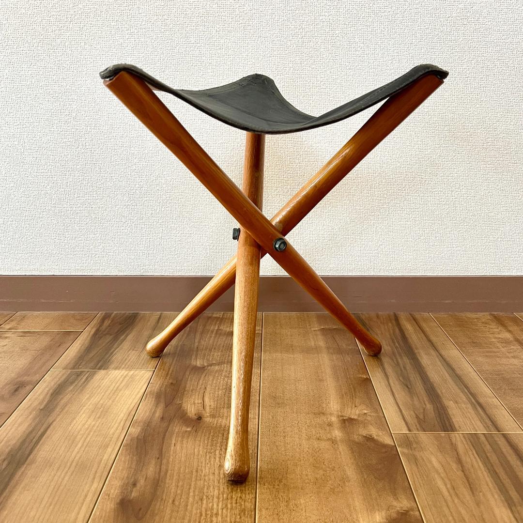 ハンティングチェア フランス製 ヴィンテージ レザースツール 折りたたみチェア