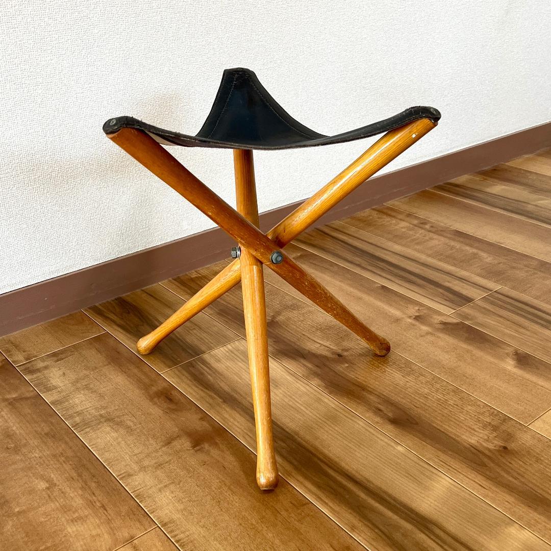 ハンティングチェア フランス製 ヴィンテージ レザースツール 折りたたみチェア