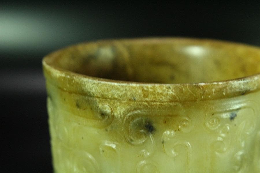 中国美術 砡石 刻 饕餮紋 杯 三件 コレクター蔵品(K-YC541)