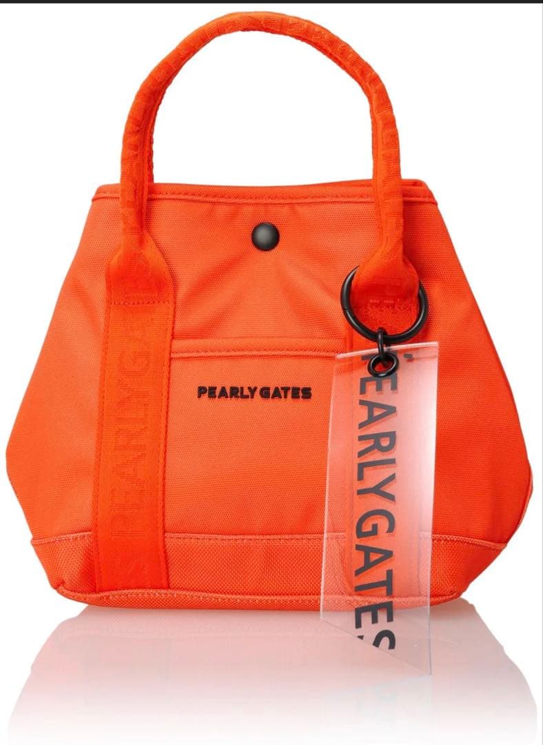 極美品 パーリーゲイツ ゴルフバッグ オレンジ ロゴチャーム付きカートバッグ
