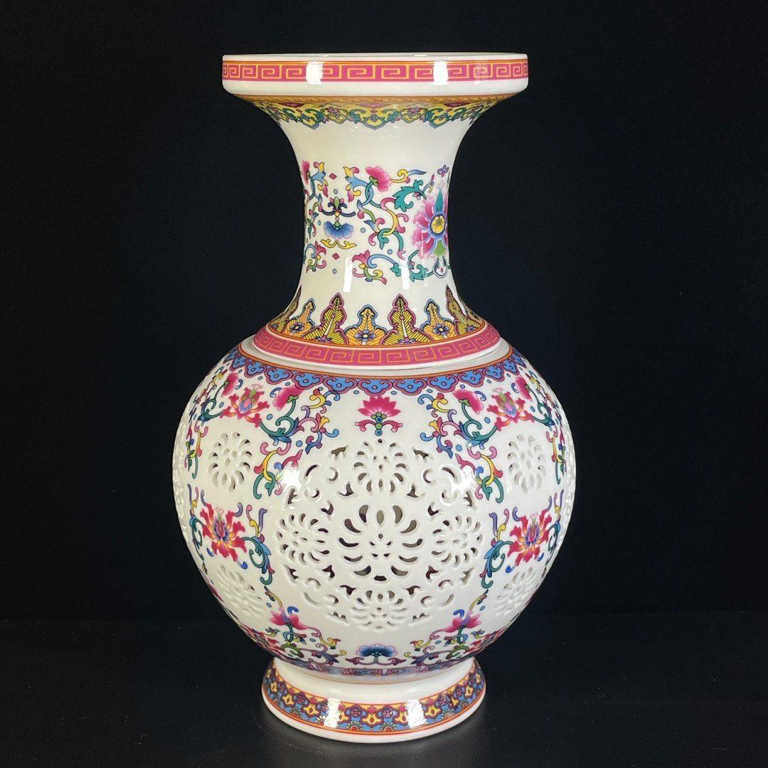 パステル嬉しく中空転心瓶 景徳鎮 陶磁器 装飾品 現代工芸品 美術品 置物