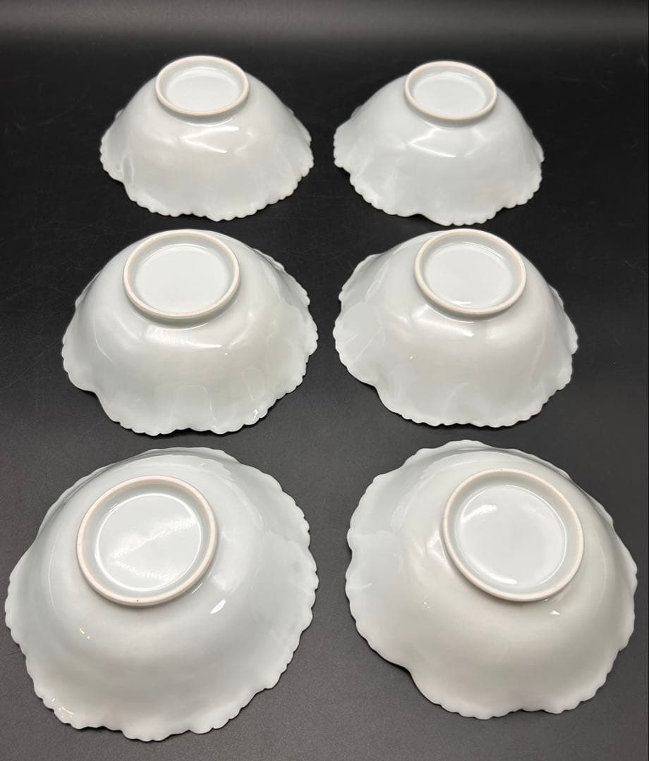 【希少品】樋口一星　白磁　牡丹　中鉢 6客