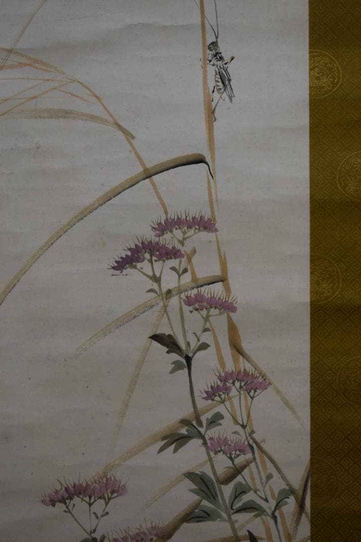 模写/横山清暉/月下秋草図/絹表装/桐共箱二重箱付/布袋屋掛軸HE-246