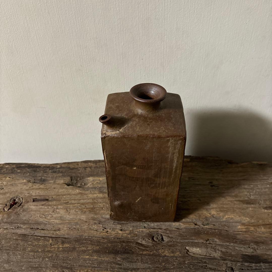 四方型徳利 江戸末期　古備前　酒器 花器　古道具 アンティーク 古民芸　検:李朝