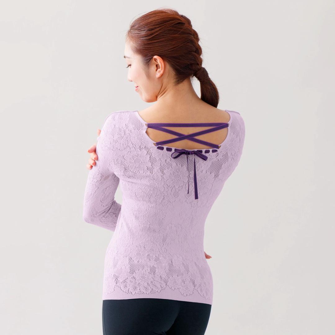 【新品】スクエアネック 後ろリボン 長袖 ノーソーイングニット チャコット