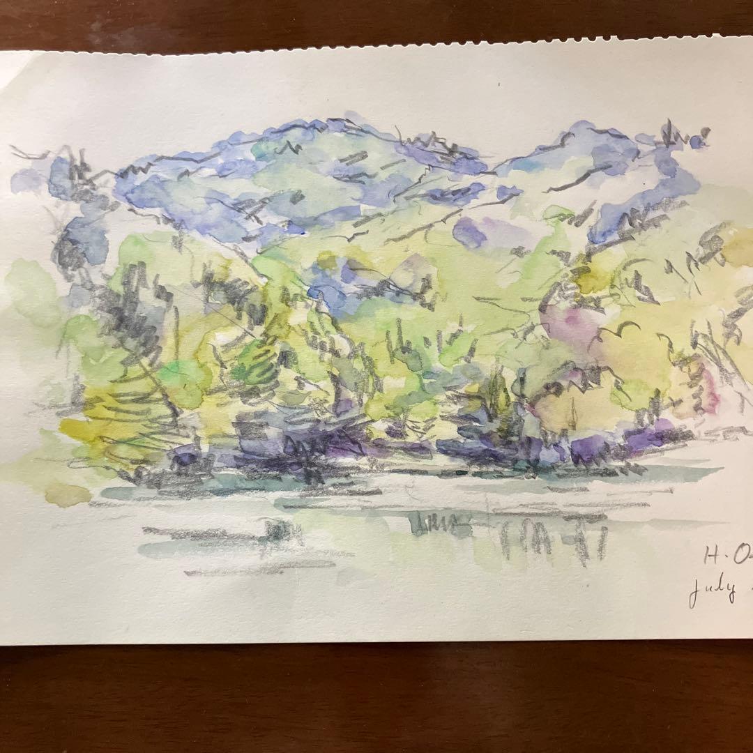 奥　八郎教授の直筆水彩画 風景 2003年　光陽会名誉委員　画家