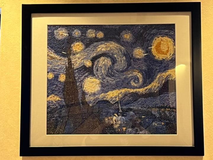 十字刺繍クロス刺繍星月夜額縁ゴッホ手作りアーティスト