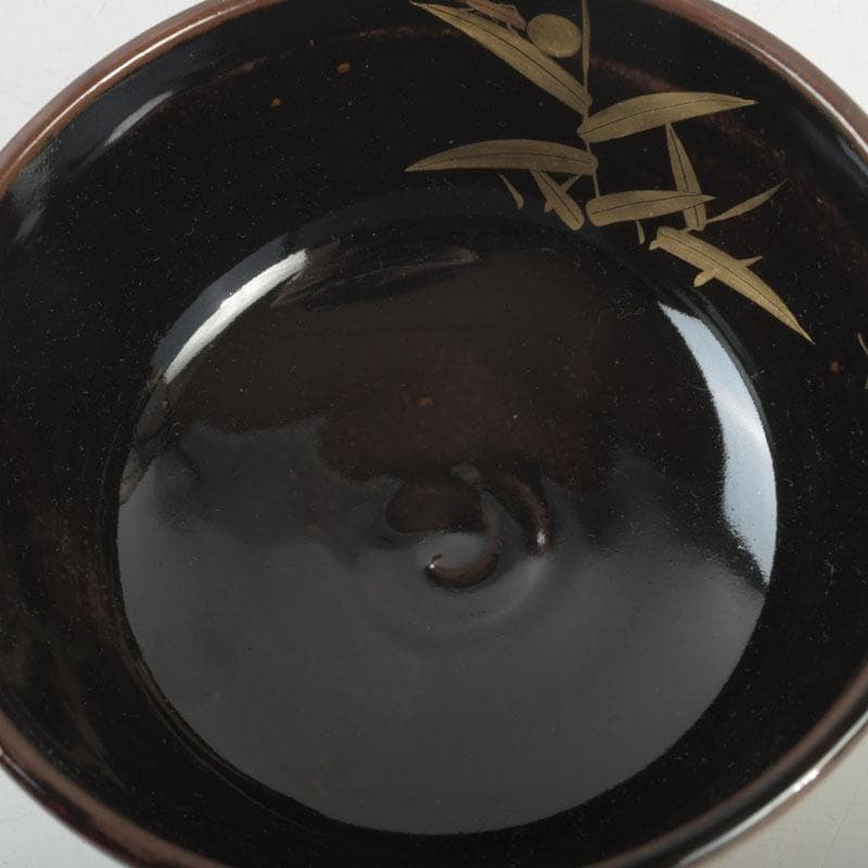 茶道具　膳所焼　陽炎園造　淡海ぜぜ　色絵　芦に蛍　茶碗　共箱　C　9481