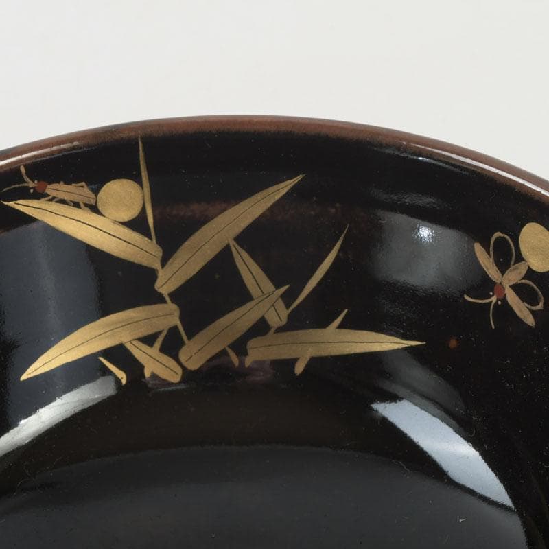 茶道具　膳所焼　陽炎園造　淡海ぜぜ　色絵　芦に蛍　茶碗　共箱　C　9481