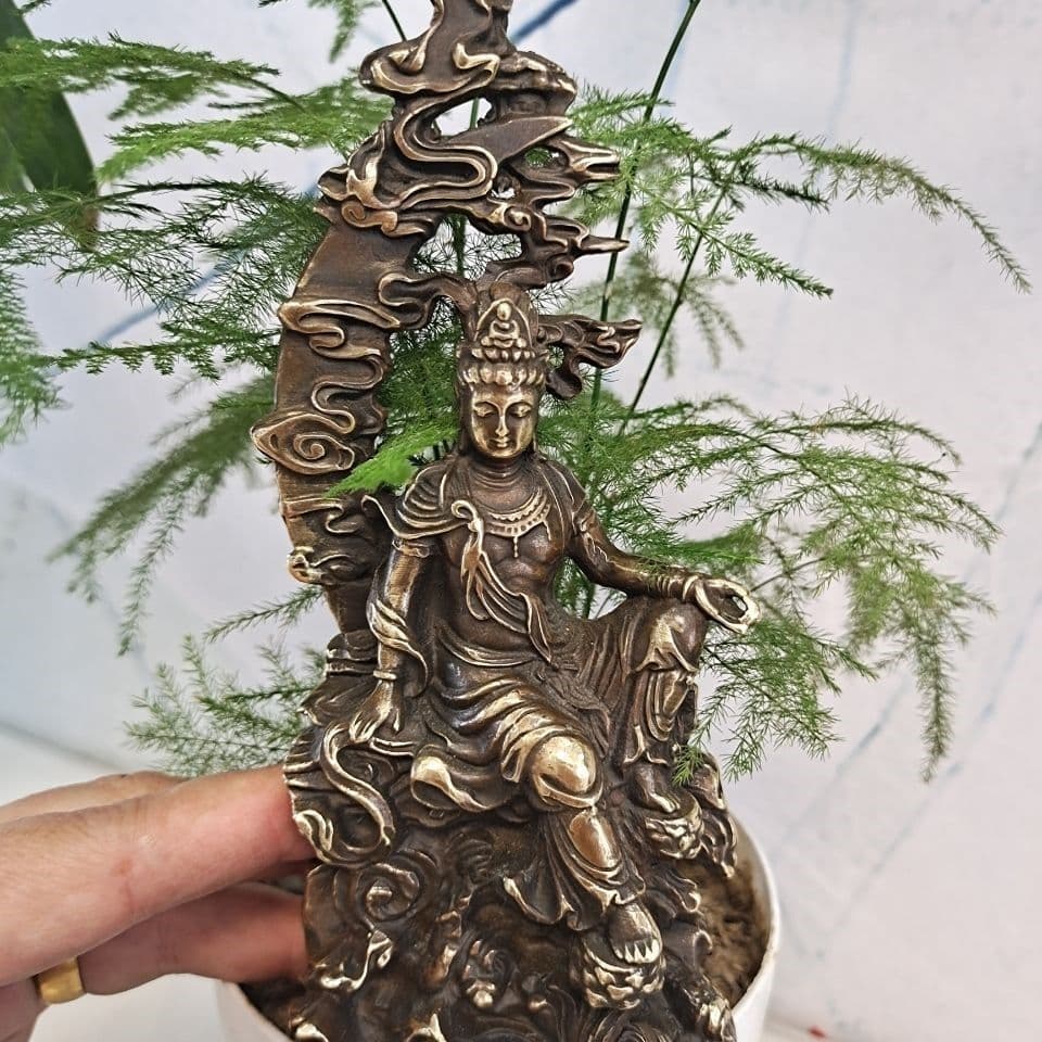 菩薩 水月観音 銅製 仏像 彫刻 置物 開運 風水 現代工芸品 美術品 置物