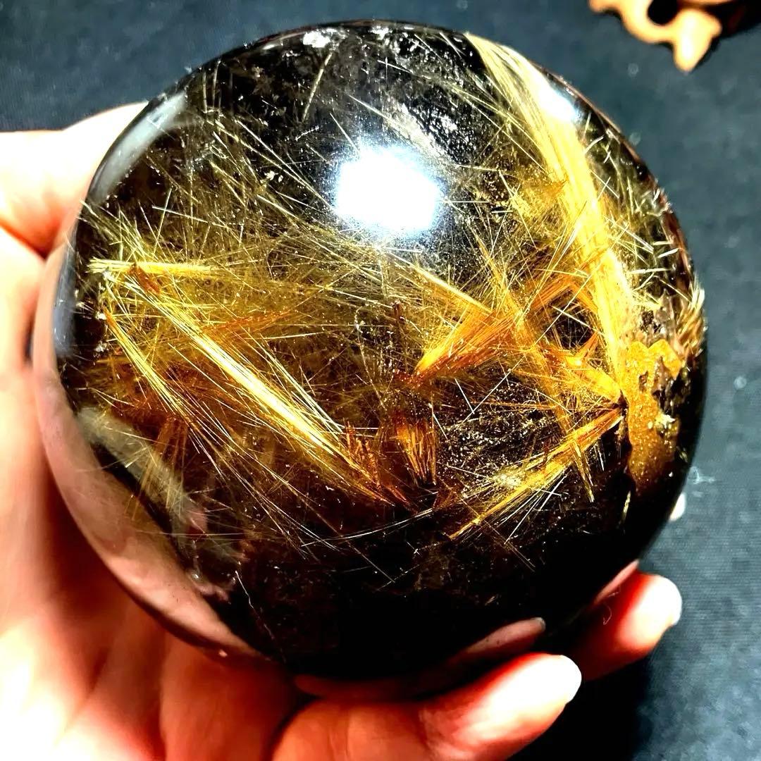 超絶綺麗✨超特大　98mm ゴールドルチルクォーツ　丸玉スフィア　金針水晶