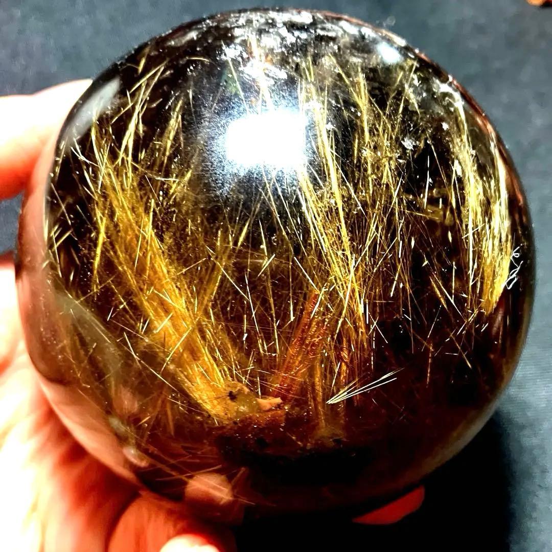 超絶綺麗✨超特大　98mm ゴールドルチルクォーツ　丸玉スフィア　金針水晶