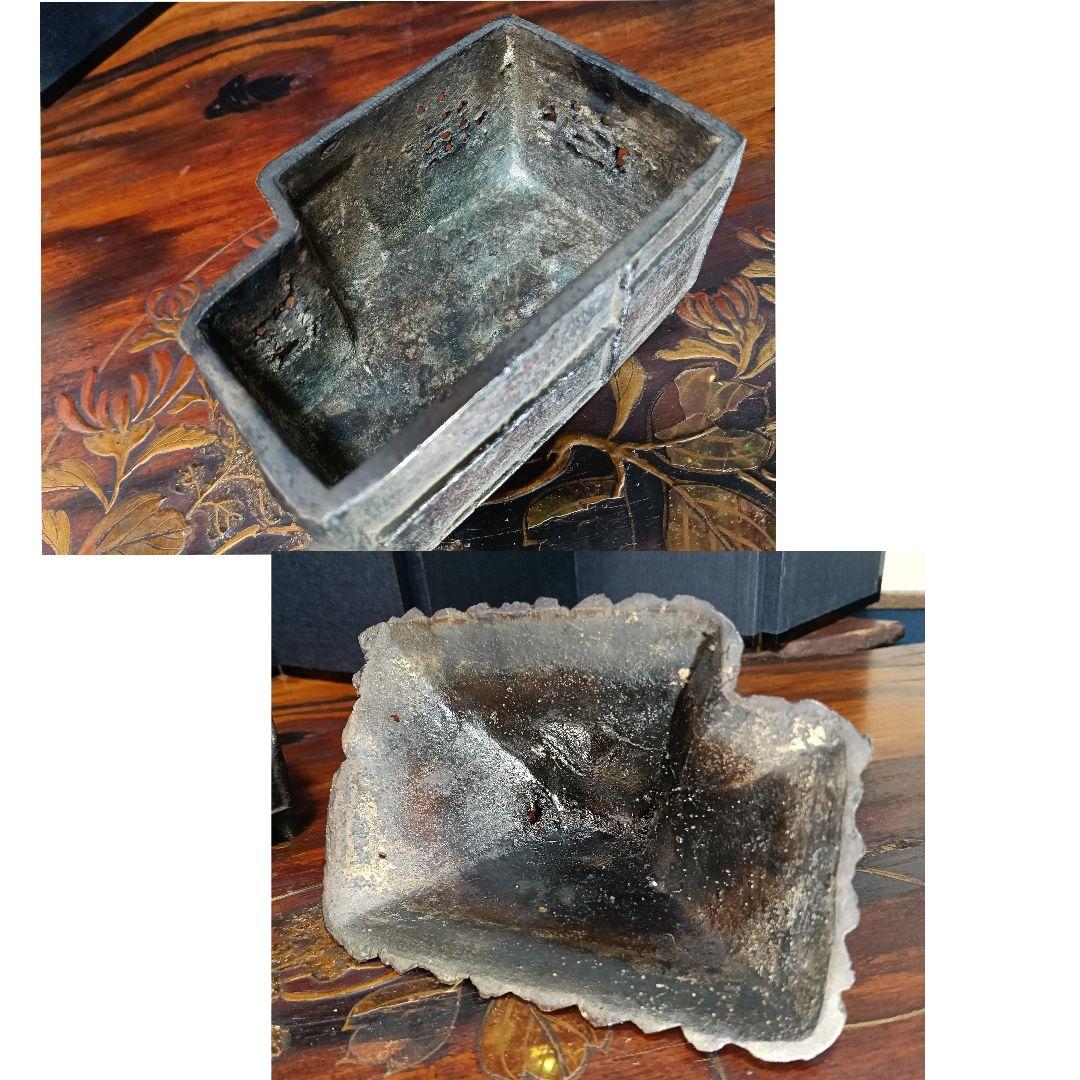 AO72 葛屋香炉 銅製 芦屋式香炉 銘有り 藁葺屋 古民家香炉 木箱