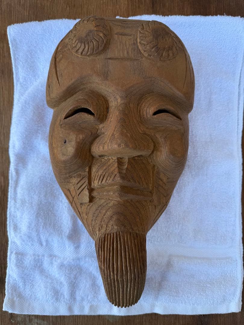 【O-2025】仮面 翁 工芸品 民芸品 木製 木彫り