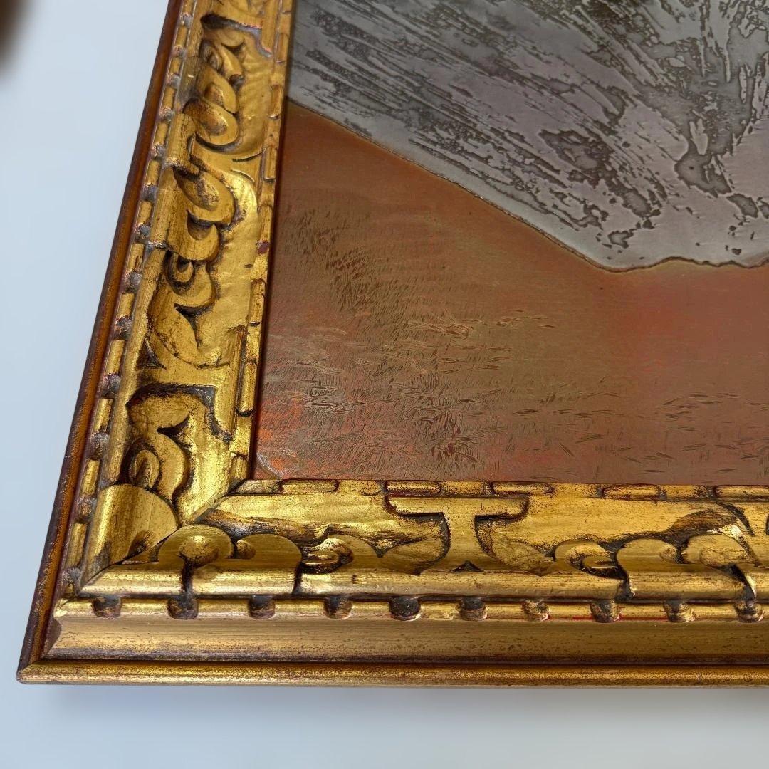 富士山 立体金属アート アンティーク調 金色木製額