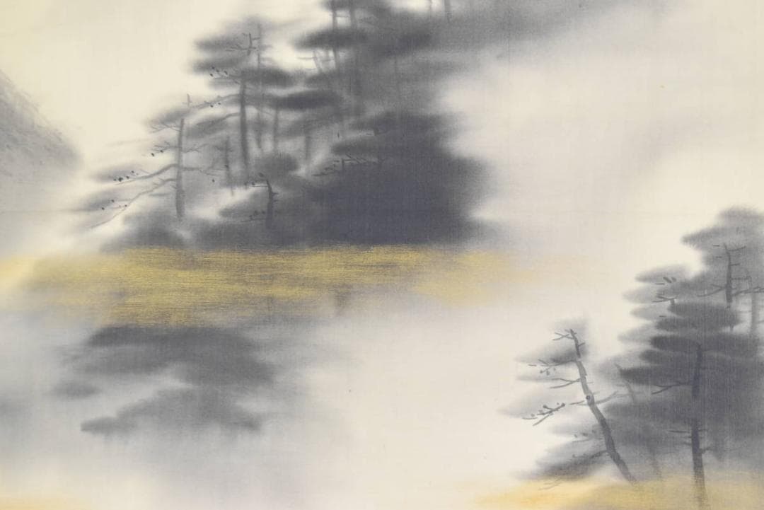 【真作】躬世/嵐狭筏下り図/横物/掛軸/名家伝来/AA-601