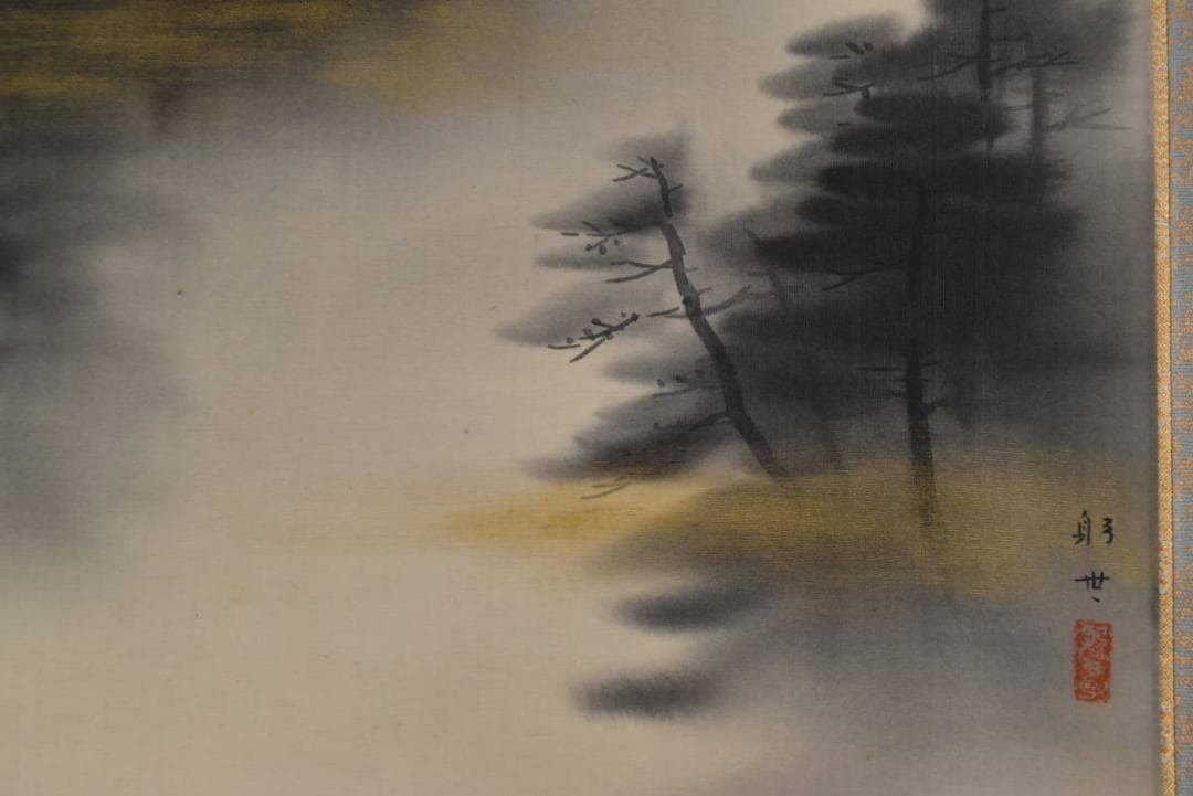 【真作】躬世/嵐狭筏下り図/横物/掛軸/名家伝来/AA-601